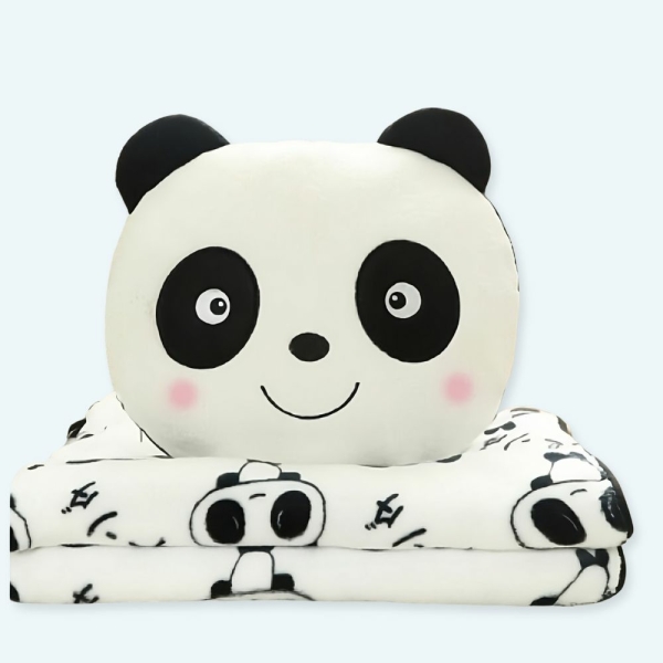 Peluche panda joyeux avec couverture IMG Peluche panda joyeux couverture 1