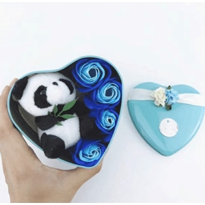 Peluche panda coffret bleu clair Saint Valentin Peluche Saint-Valentin Matériaux: Coton