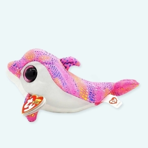 Ty – bonnet en peluche, grands yeux, dauphin rose, Collection d’animaux, jouets poupée poisson des profondeurs, cadeau d’anniversaire de noël, 15cm