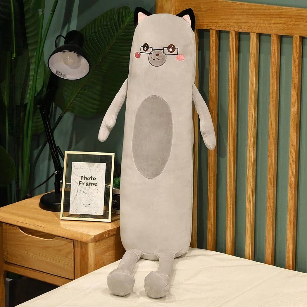 Oreiller Peluche Chat BELLE VOUS - 71cm - Doudou Câlin Enfant - Gris