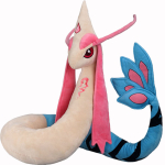 Très grande peluche de pokemon ressemblant à un serpent dont la queue est bleue, le reste du coprt beige et les oreilles et les yeux roses