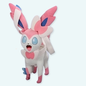 Grande peluche Pokémon Sylveon, rose, bleu et blanc. Bonne qualité et très tendance.