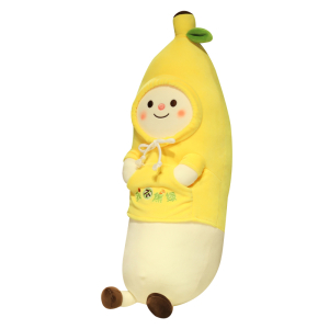 Peluche banane oreiller avec la peau comme sweat à capuche de couleur jaune