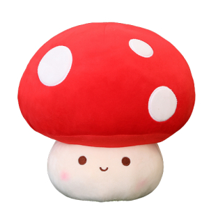 Peluche en forme de champignon de couleur rouge et blanc