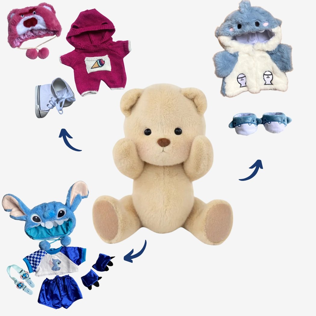 Nino L'ours en peluche articulé fait main avec son déguisement