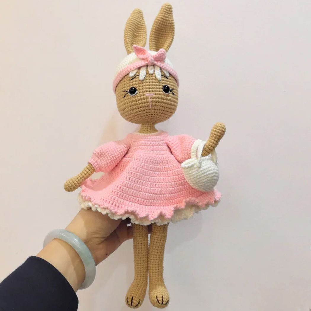 Auiremrti Lapin Au Crochet Fait Main Mignon - Peluche Positive, Cadeau Anniversaire & Soutien Émotionnel 12x7 Cm